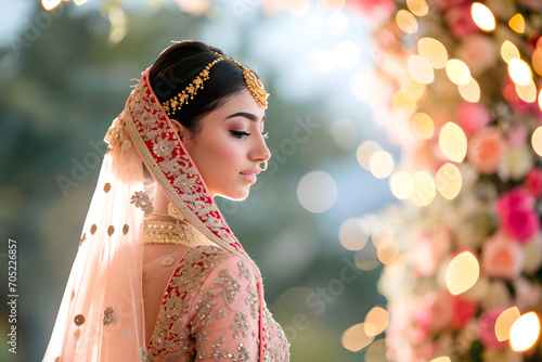 Beautiful indian bride in traditional indian wedding dress.Traditional indian wedding. photo