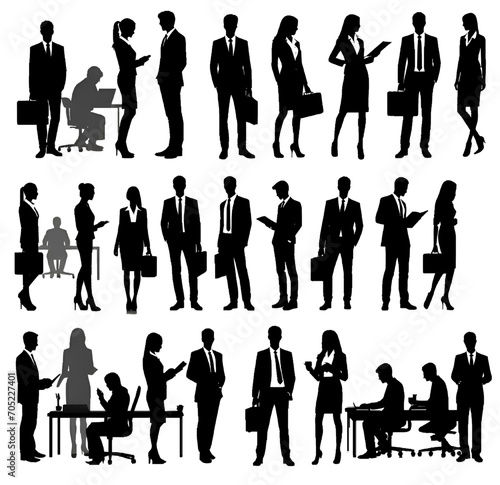Silhouettes of people working group of business people standing vector with no background 