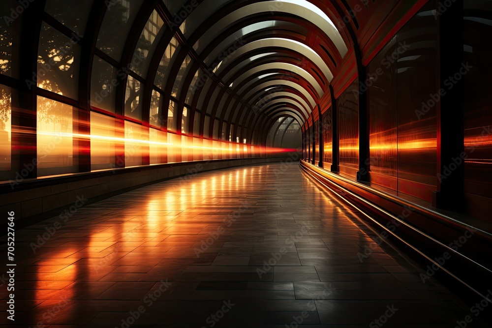 Illuminated subway covers dark underground tunnel., generative IA Illuminated subway covers dark underground tunnel., generative IA