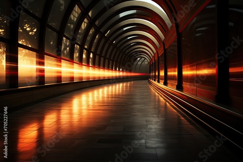 Illuminated subway covers dark underground tunnel., generative IA © Dalmir