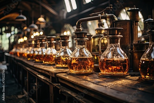 Alchemical Dance  Ingredients merge in distillery  exuding fruity and woody notes.  generative IA