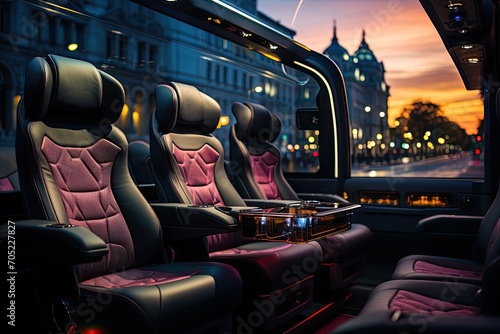 Luxury bus: reclining armchairs and entertainment on board., generative IA photo