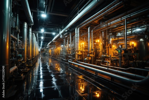 Industrial Scene  Reactors interconnected in chemical plant.  generative IA