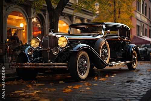 Classic car shines at an old car event., generative IA © Dalmir