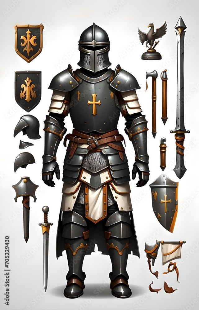 Obraz premium Knight in Dark Armor with Accessories