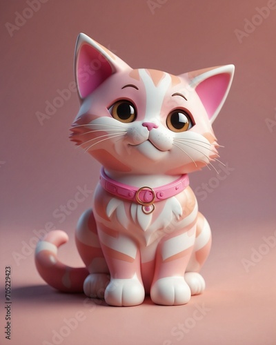 Banner, postcard with a cute pink kitten. Valentine's Day, Mother's Day, Women's Day. © Lolik