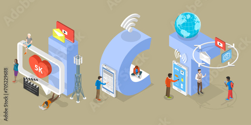 3D Isometric Flat Vector Illustration of ICT, Information, Communication and Technology