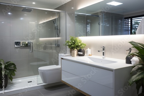 Modern bathroom interior with plants photo