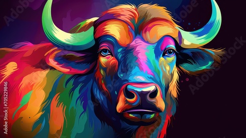 Buffalo. Vector illustration of a buffalo head on a dark background. © HA