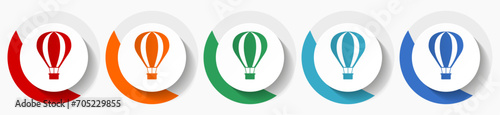 Balloon, air transport vector icon set, flat icons for logo design, webdesign and mobile applications, colorful round buttons