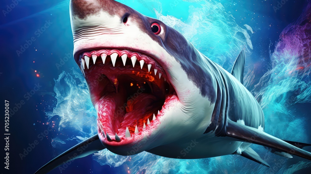 Great white shark with open mouth and sharp teeth. Great white shark with open mouth and sharp teeth.