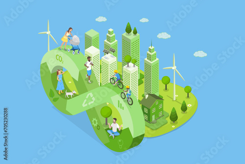 3D Isometric Flat Vector Illustration of Nature Friendly World, Earth Protection and Sustainable Development