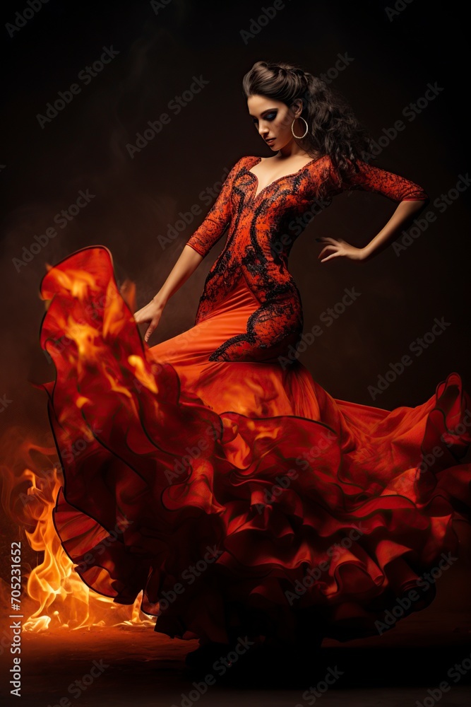beautiful Spanish dancer dancing a flamenco dance with great mastery