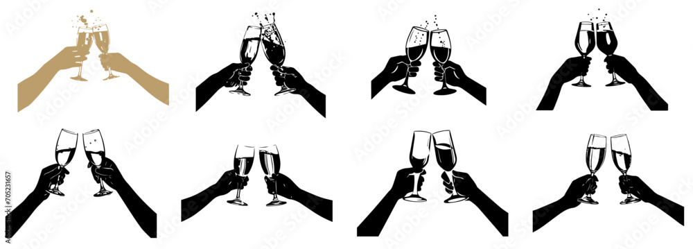Set of hands holding glasses of champagne Set of hands holding glasses of champagne