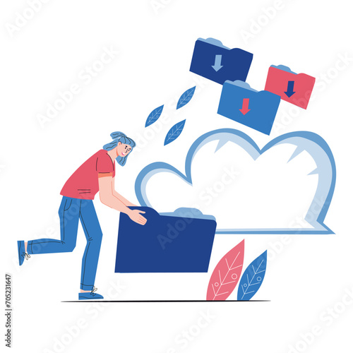 Server and cloud computing, internet hosting, file storage and data management technologies, flat vector illustration isolated on white background.