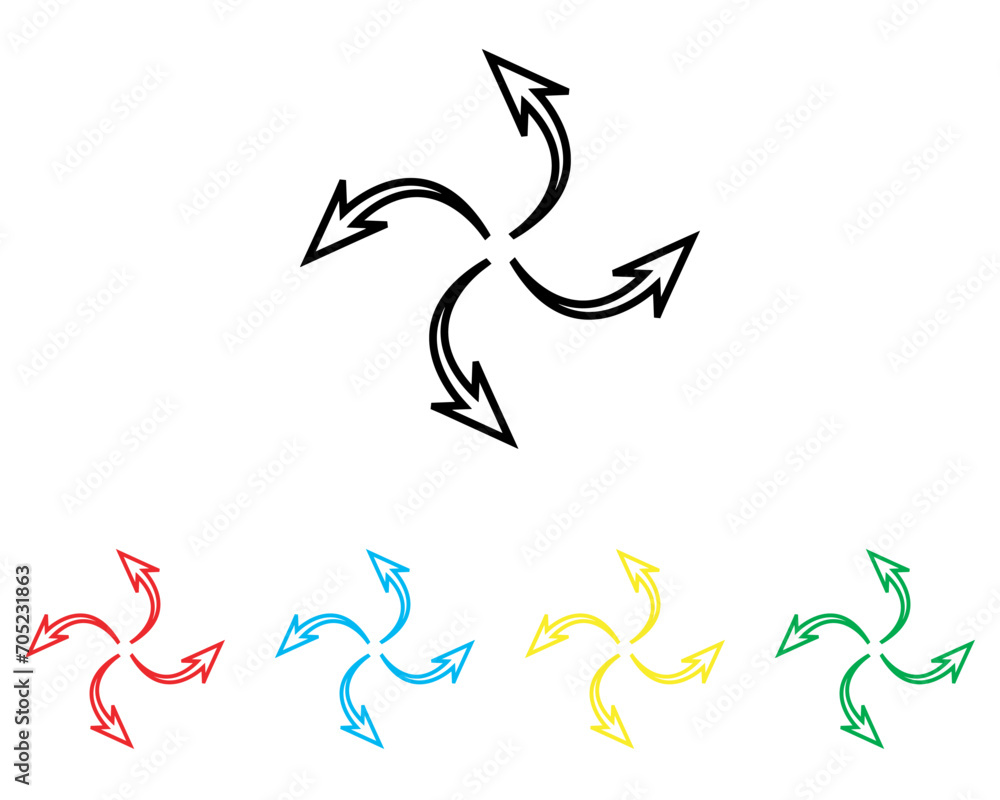 Four directions icon vector. Four side arrow icon sign symbol in trendy flat style. Set elements in colored icons. Arrows pointing from the center vector icon illustration isolated on white background Four directions icon vector. Four side arrow icon sign symbol in trendy flat style. Set elements in colored icons. Arrows pointing from the center vector icon illustration isolated on white background