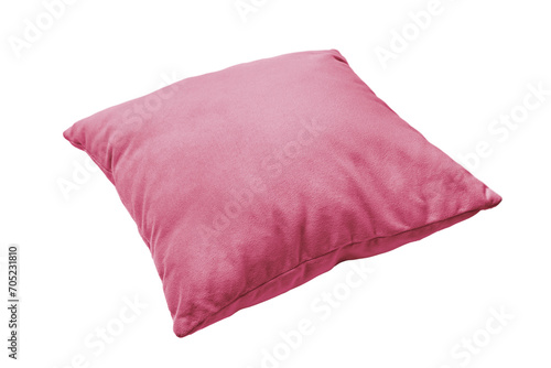 Decorative pink rectangular pillow for sleeping and resting isolated on white, transparent background, PNG. Cushion for home interior decor, pillowcase mockup, template for design.