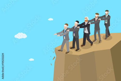3D Isometric Flat Vector Illustration of Blind Leading, Stupid Incompetence Leader