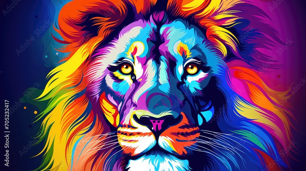 Colorful lion head on black background. Vector illustration for your design