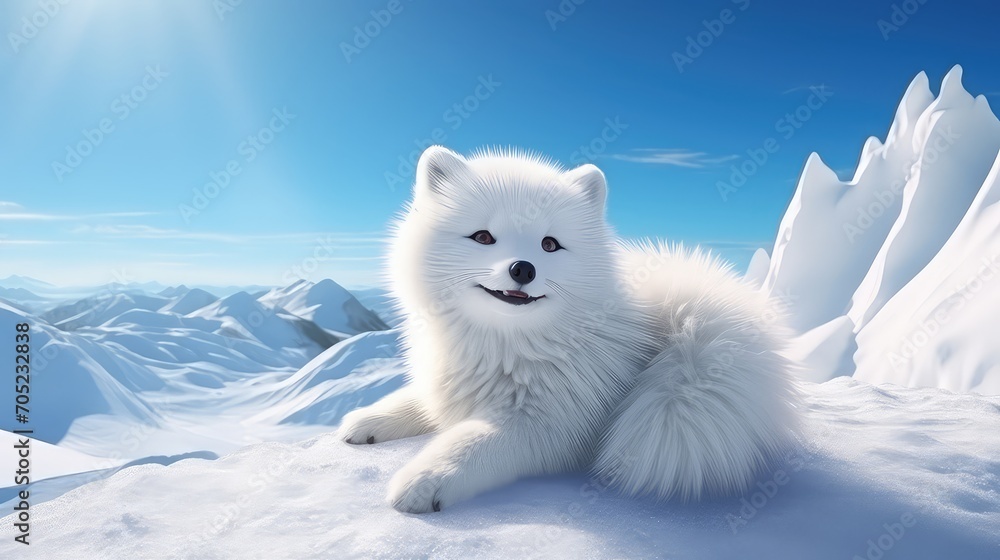 Samoyed dog sitting on the snow in the mountains. Samoyed dog sitting on the snow in the mountains.