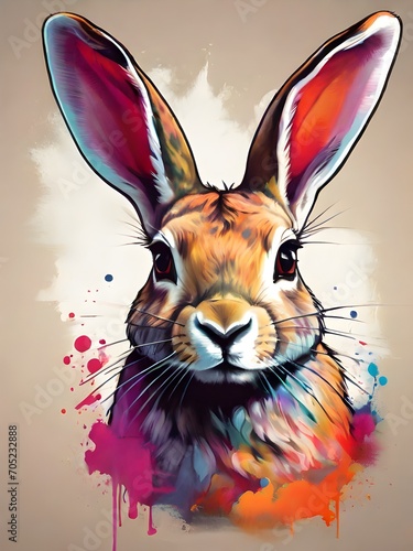 Colorful rabbit portrait. Generative AI.