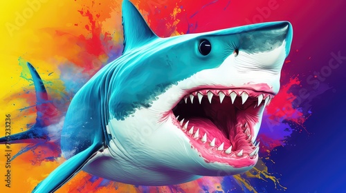 Great white shark with open mouth and sharp teeth. 3D rendering photo