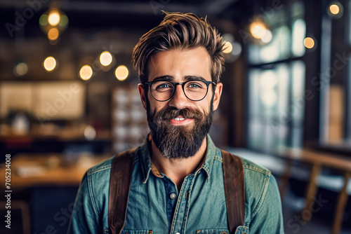 Man with glasses, beard, and business suit in a compelling business portrait. A stock photo exuding professionalism and confidence.