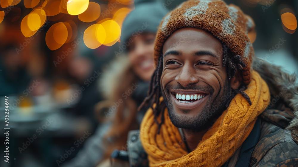 Man smiling outdoors in winter clothing