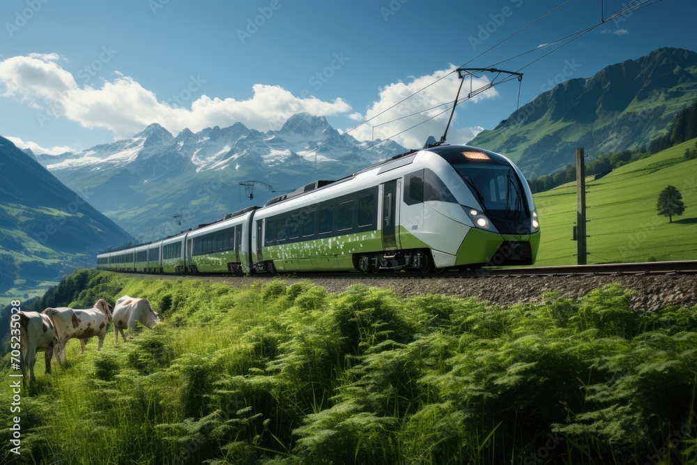 Veloz train cutting out autumn rural landscape with serenity., generative IA Veloz train cutting out autumn rural landscape with serenity., generative IA