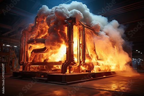 Industrial furnace fuses glass under burning dexterity., generative IA
