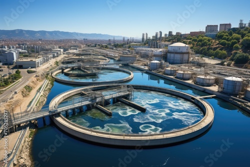 Industrial plant purifies water for public consumption., generative IA photo
