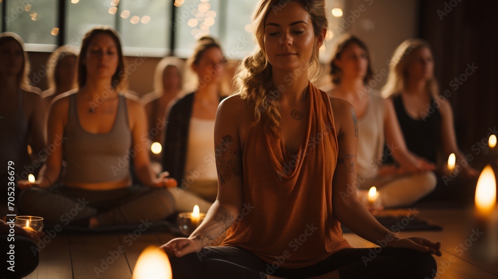 A Group of People Meditating in a Room