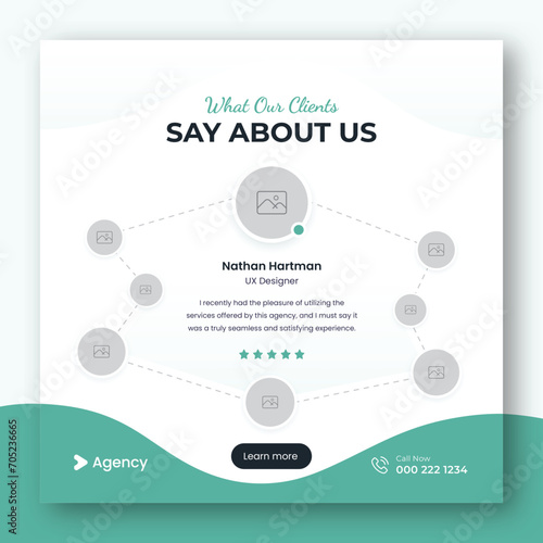 Customer feedback testimonial web banner ui ux design and social media post square template