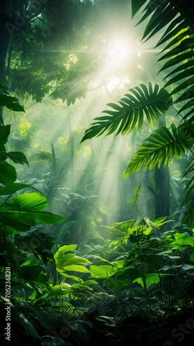 tropical forest with beautiful and vibrant green color in the leaves of its leafy trees © Jorge Ferreiro
