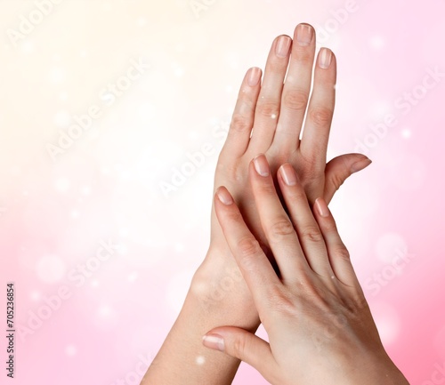 young woman hands  touching her palms
