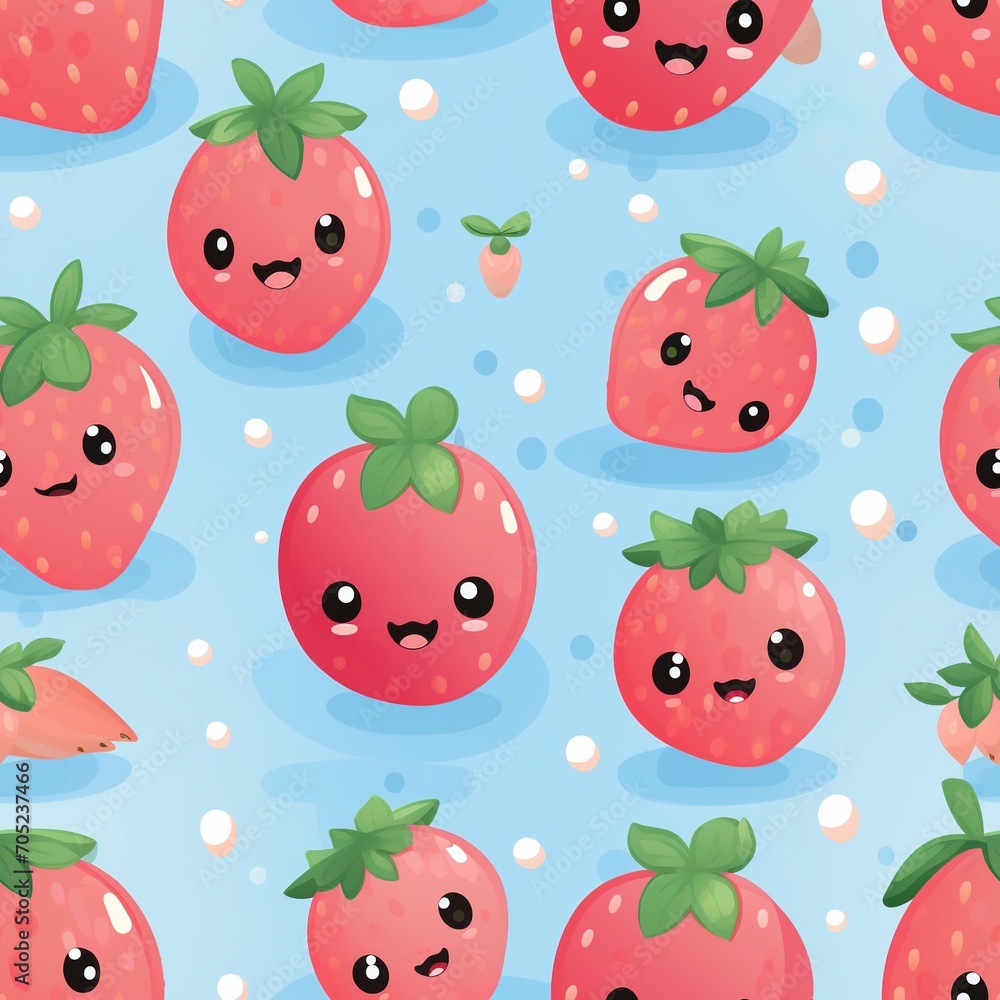 Cute Kawaii Strawberry Seamless Pattern Cute Kawaii Strawberry Seamless Pattern