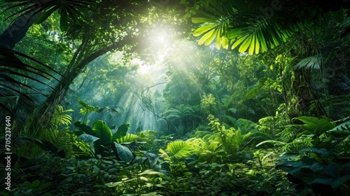 tropical forest with beautiful and vibrant green color in the leaves of its leafy trees