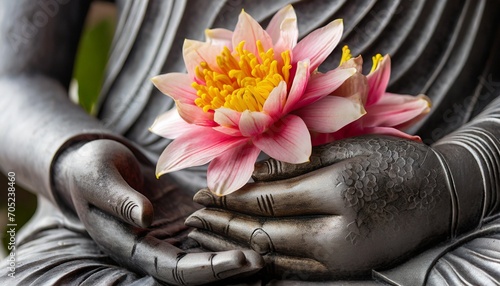 buddha hands holding flower close up photo