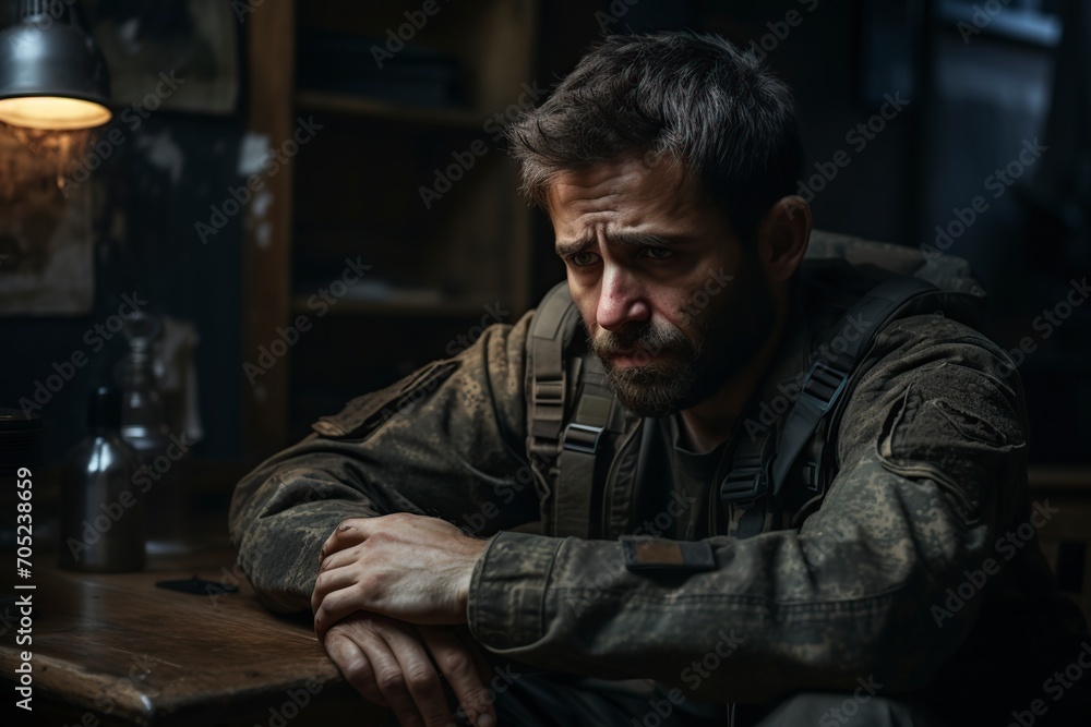 excited soldier sitting in therapist's office