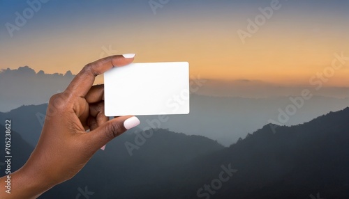 female hand holding blank card clipping path in image d photo