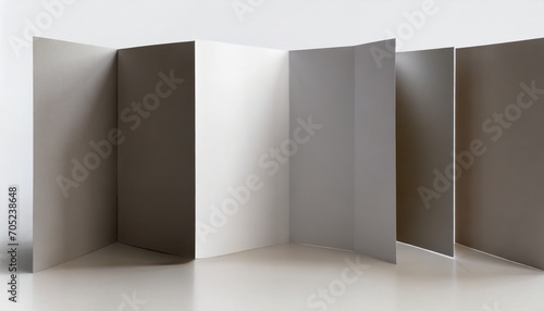 vertical double gate fold brochure four panels eight pages blank leaflet mock up on white background for presentation design folded semi folded and front side