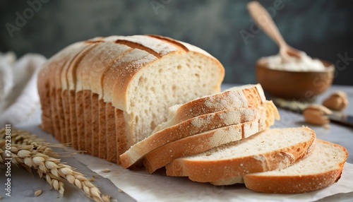 homemade bread loaf sliced selective focus