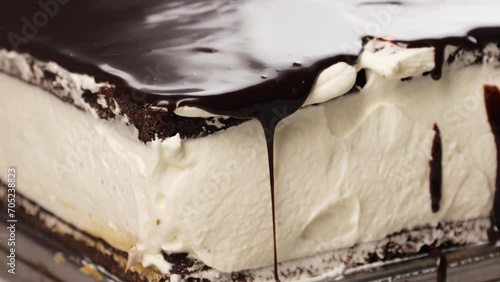 chocolate drips off the cake 