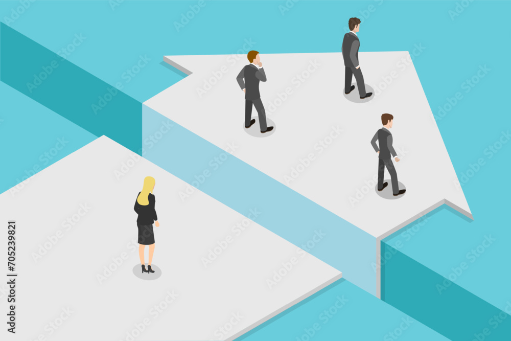 3D Isometric Flat Vector Illustration of Gender Discrimination, Genders Gap, Different Opportunities in Company 3D Isometric Flat Vector Illustration of Gender Discrimination, Genders Gap, Different Opportunities in Company