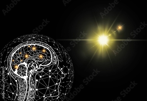 Cerebro, neuronas, red neuronal, persona, fondo negro photo