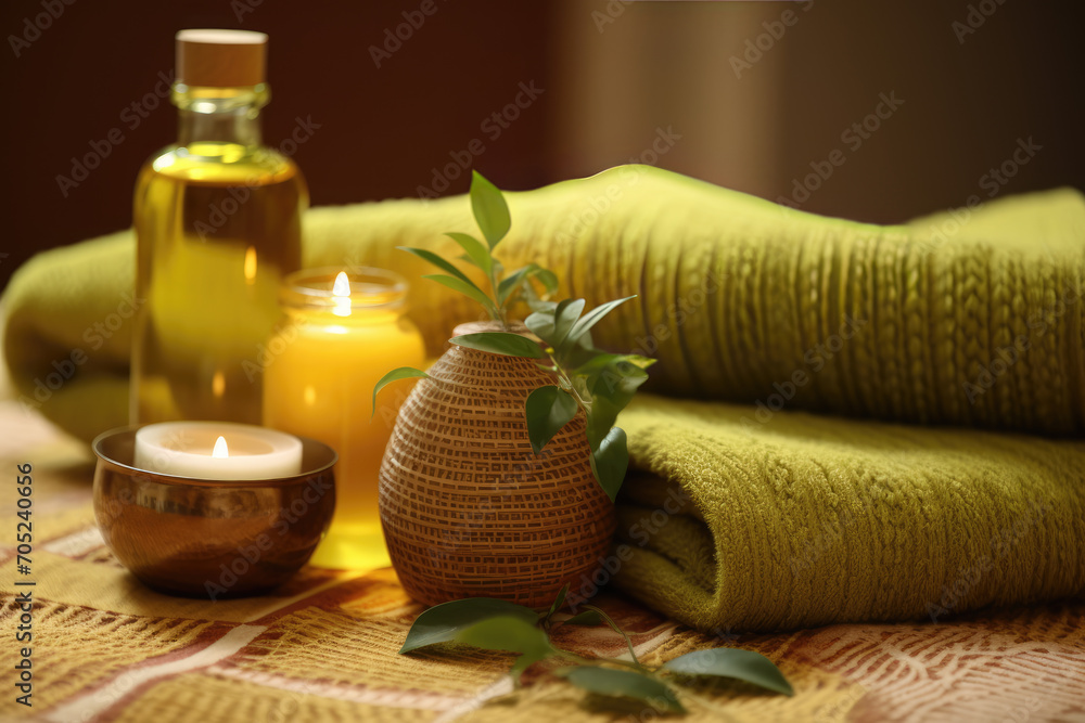 Oil Massage Therapy Session spa still life with candles