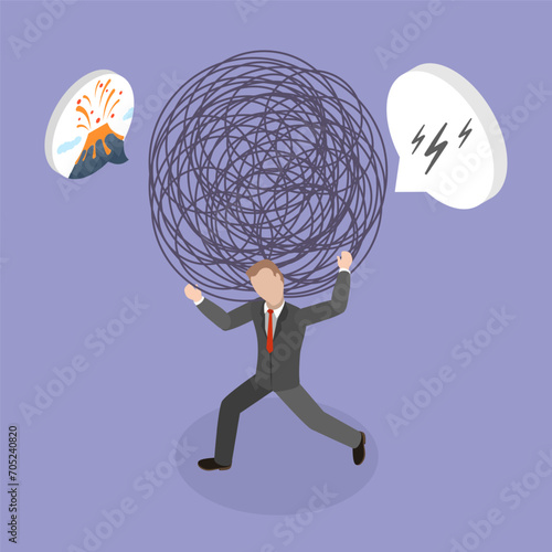3D Isometric Flat Vector Illustration of Stress Burden, Depression and Anxiety