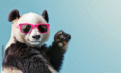 Panda with glasses on a blue background