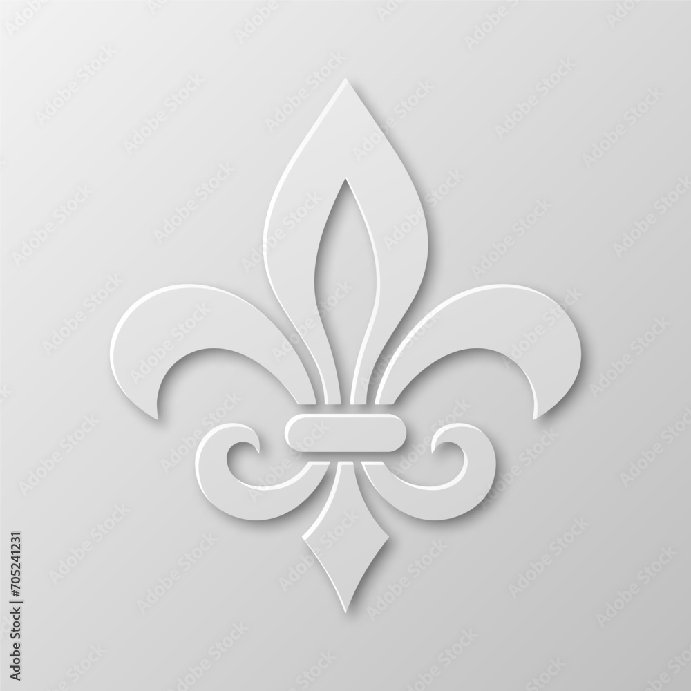 Vector Realistic Paper 3d Fleur De Lis Closeup on White Background. Heraldic Lily Sign, Vector Illustration Vector Realistic Paper 3d Fleur De Lis Closeup on White Background. Heraldic Lily Sign, Vector Illustration