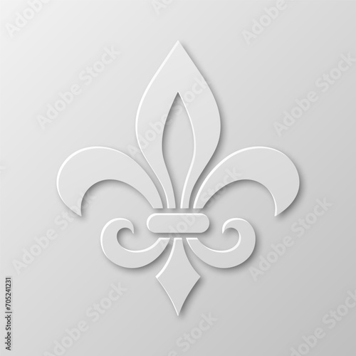 Vector Realistic Paper 3d Fleur De Lis Closeup on White Background. Heraldic Lily Sign, Vector Illustration